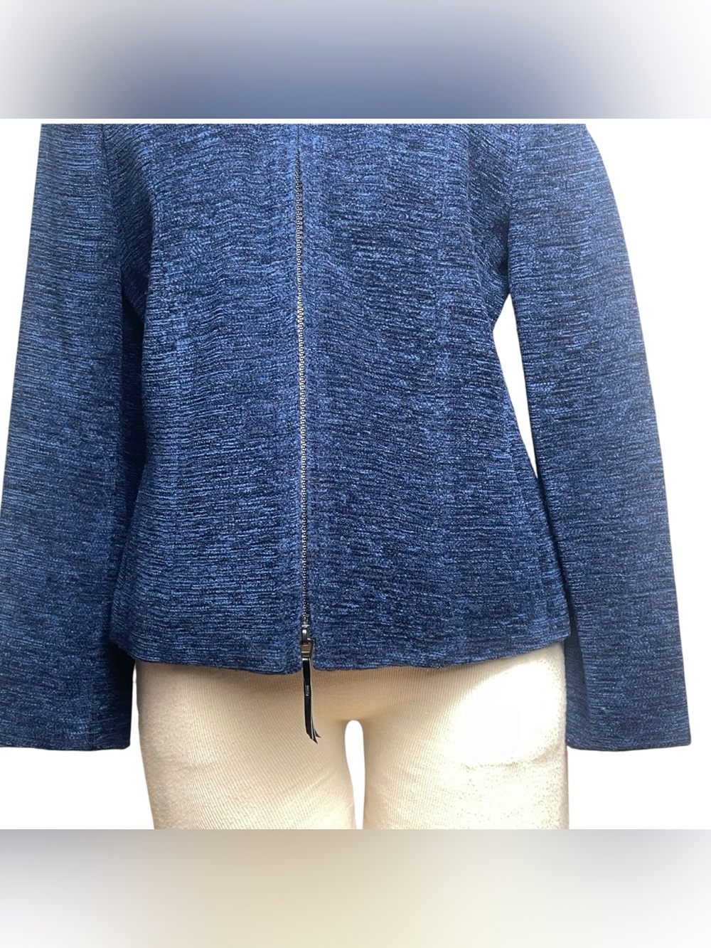 Akris Punto Blue Tweed Zip Front Wool Angora Jacket Blazer Lined Pockets Sz 10 - Picture 3 of 16